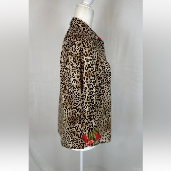 Jones New York Signature Leopard Floral Long Sleeve Button Down Shirt Cotton M - Picture 7 of 14